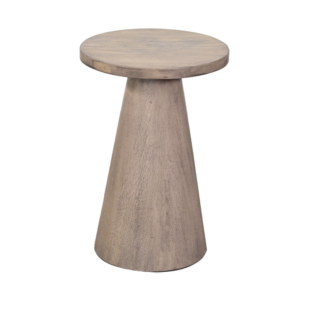 Myro Accent Table | 13" Round Top with Cone Base | Hazelnut Brown Mahogany Wood
