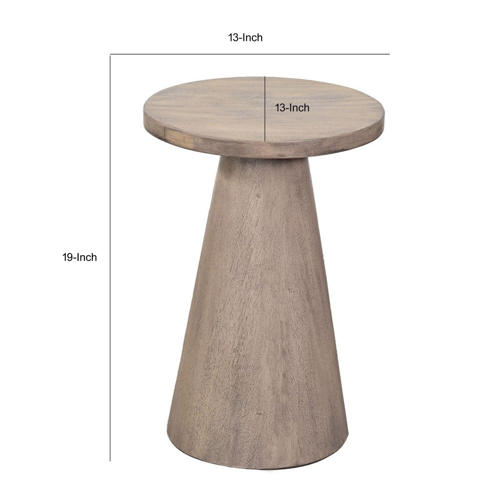 Myro Accent Table | 13" Round Top with Cone Base | Hazelnut Brown Mahogany Wood
