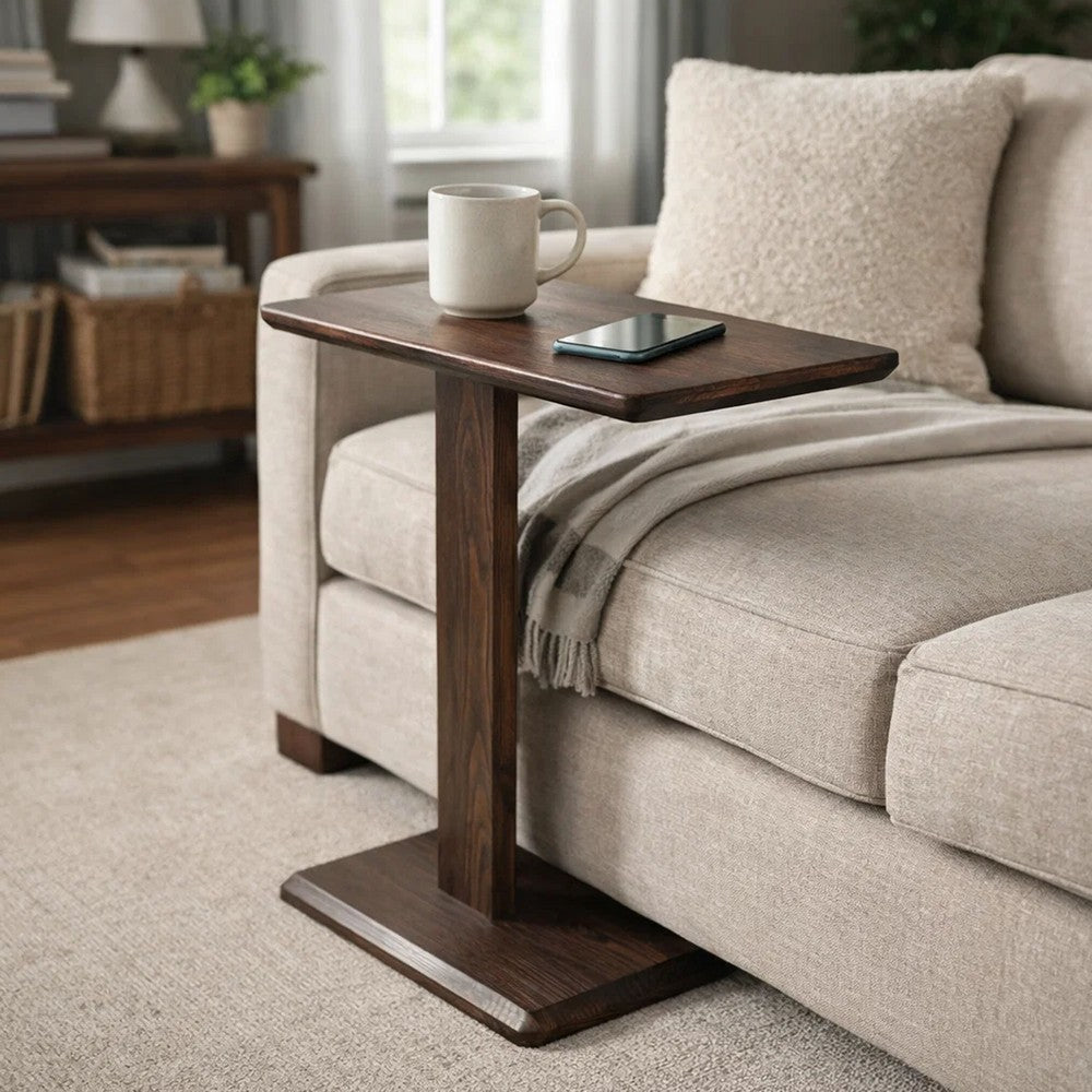 Meya Side End Drink Table | 18" Top with C Base Accent | Walnut Brown