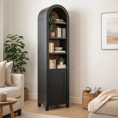 Seza Curio Cabinet | 18" Narrow Design | 72" Black Arched Frame