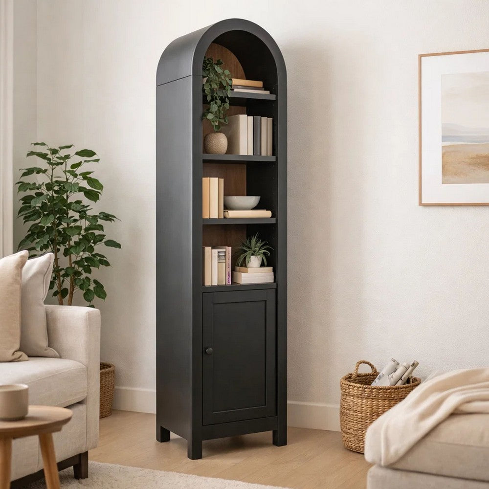 Seza Curio Cabinet | 18" Narrow Design | 72" Black Arched Frame