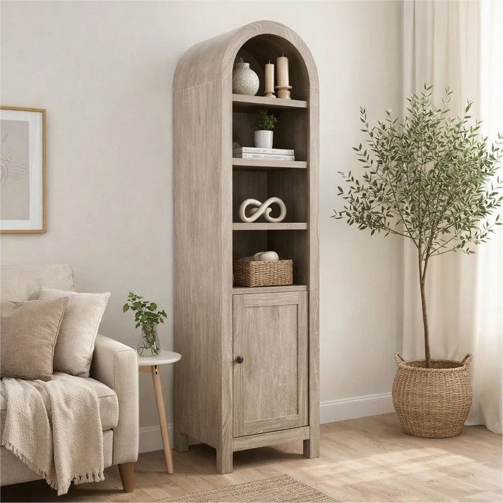 Seza Curio Cabinet | 18" Narrow Design | 72" Wheat Brown Arched Frame