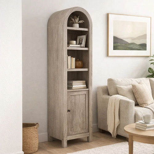 Seza Curio Cabinet | 18" Narrow Design | 72" Wheat Brown Arched Frame