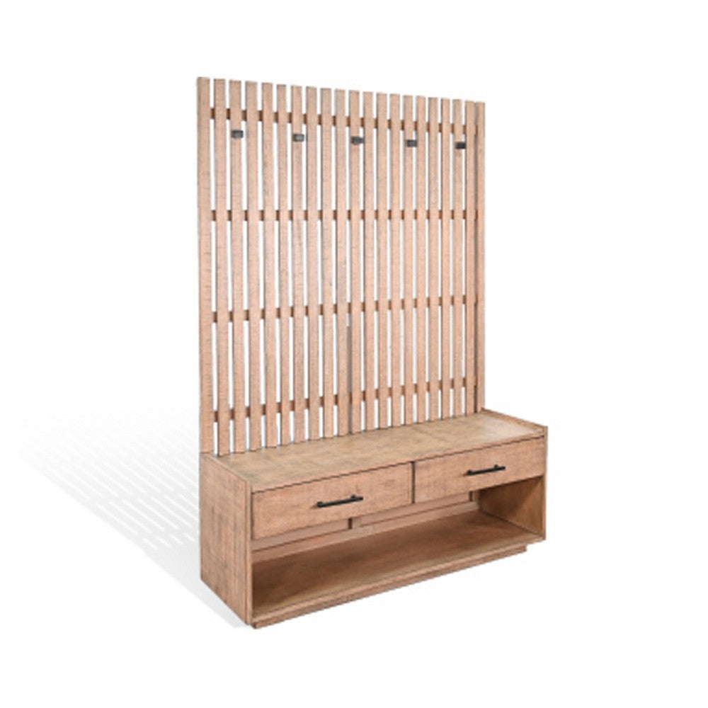 Elizeh Hall Tree Coat Rack with Bench | 2 Drawers | 72" Desert Brown