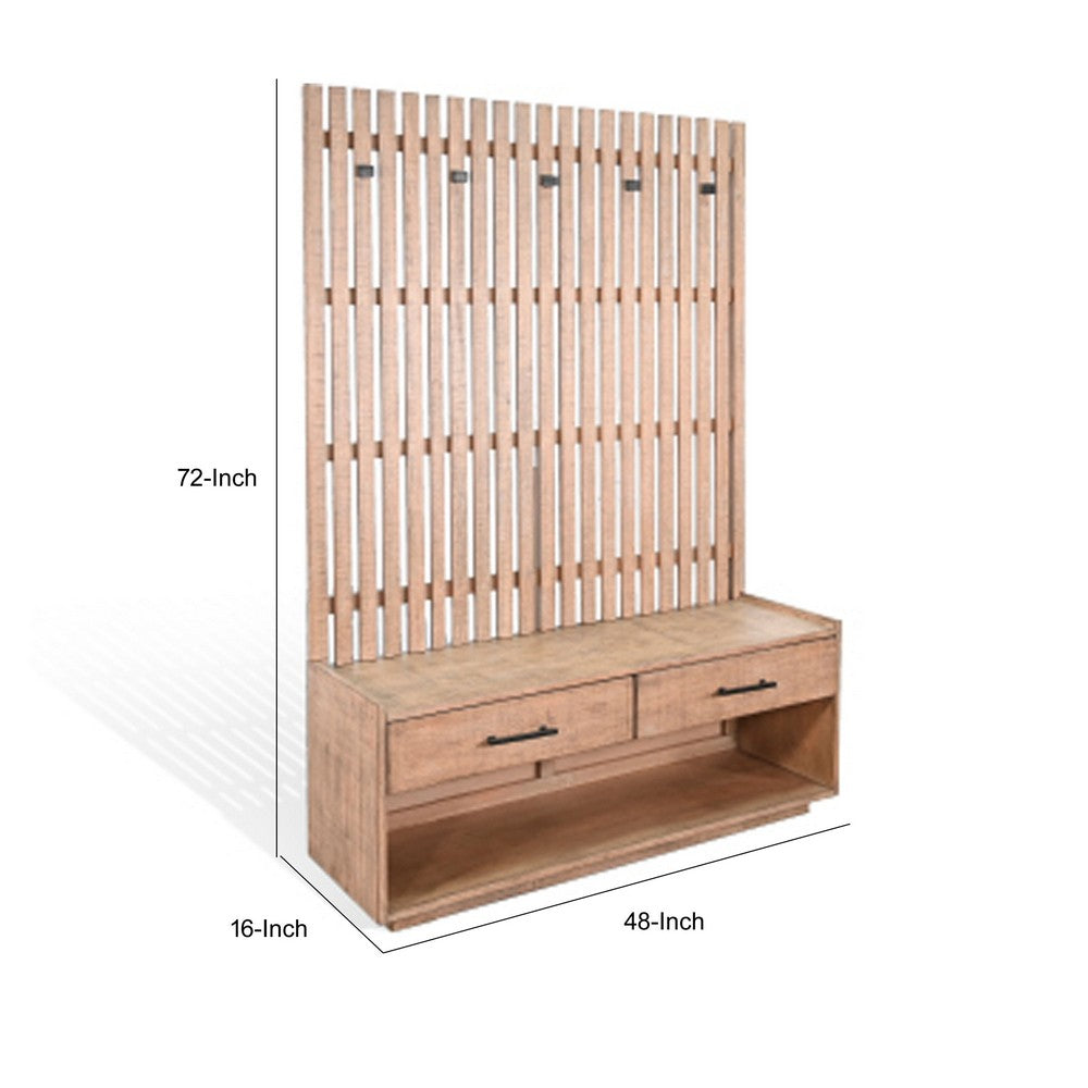 Elizeh Hall Tree Coat Rack with Bench | 2 Drawers | 72" Desert Brown