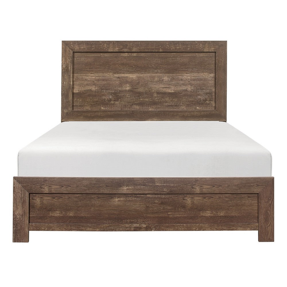 Queen Size Bedroom Set, Brown Finish, Panel Design, 2-Piece Set with Bed and Nightstand