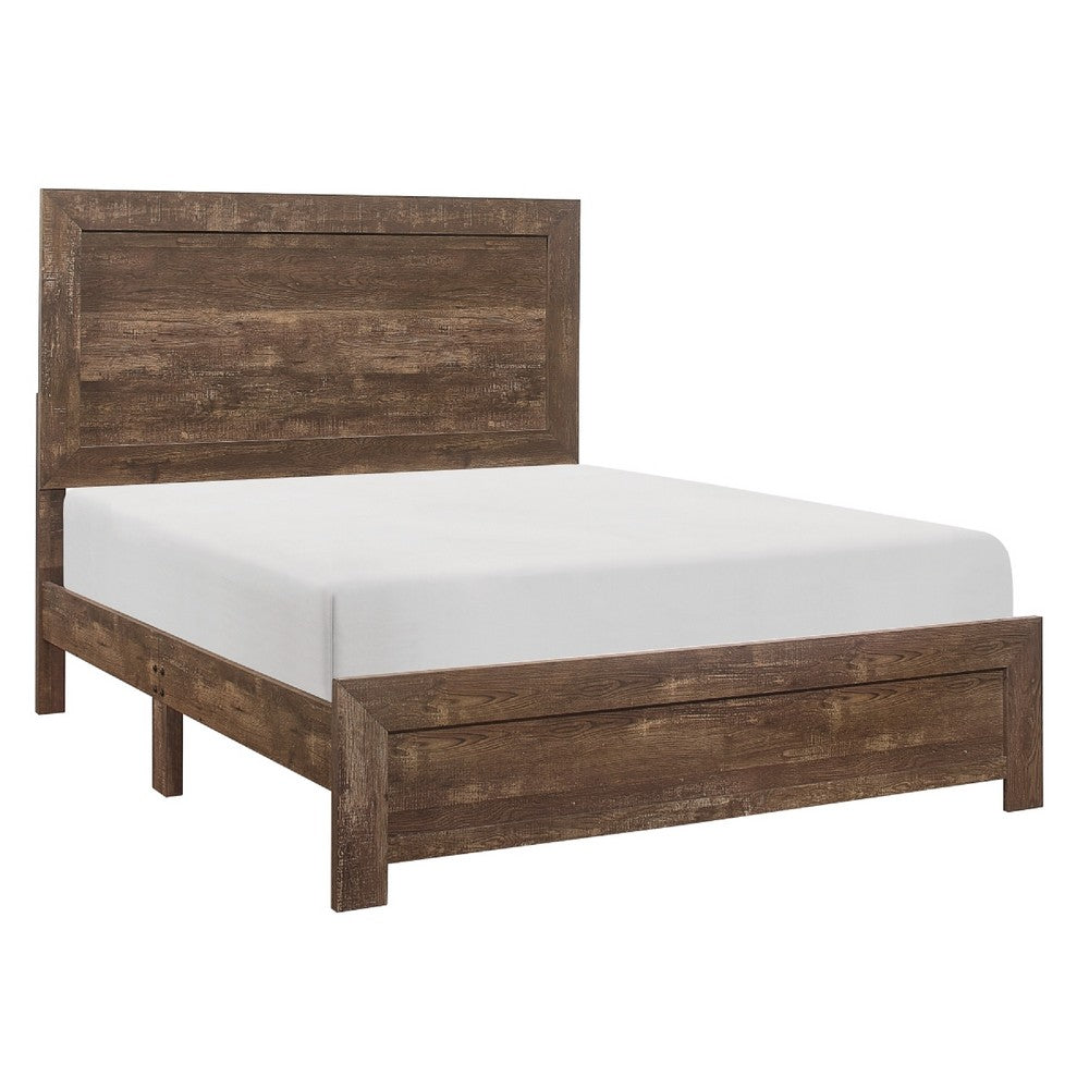 Queen Size Bedroom Set, Brown Finish, Panel Design, 2-Piece Set with Bed and Nightstand