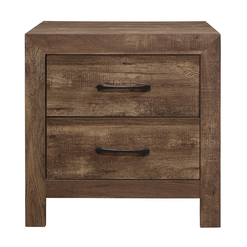 Queen Size Bedroom Set, Brown Finish, Panel Design, 2-Piece Set with Bed and Nightstand