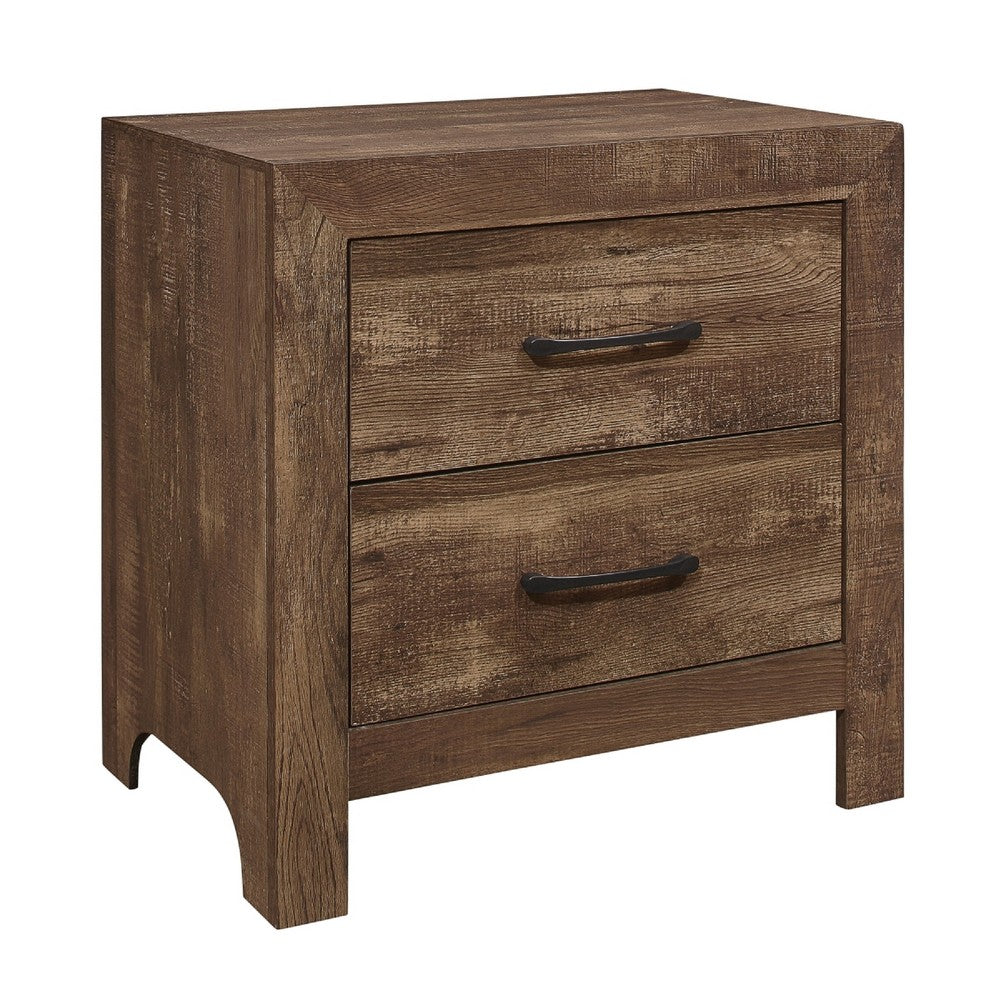 Queen Size Bedroom Set, Brown Finish, Panel Design, 2-Piece Set with Bed and Nightstand