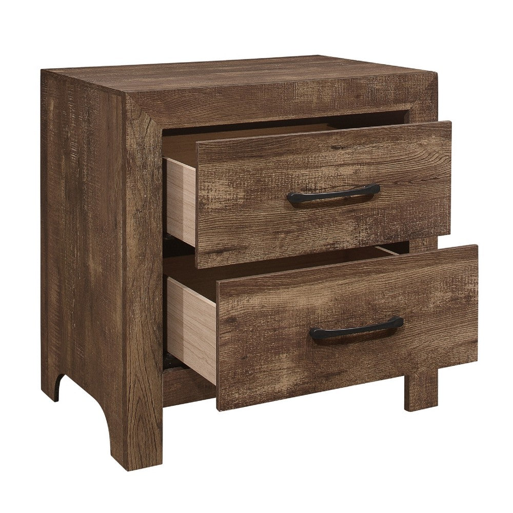 Queen Size Bedroom Set, Brown Finish, Panel Design, 2-Piece Set with Bed and Nightstand