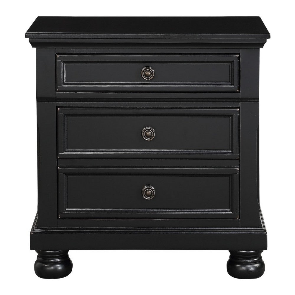 Queen Size Bedroom Set, Black Finish, Storage Bed with Drawers, 2-Piece Set with Bed and Nightstand