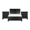 Queen Size Bedroom Set, Black Finish, Storage Bed with Drawers, 3-Piece Set with Bed and Two Nightstands