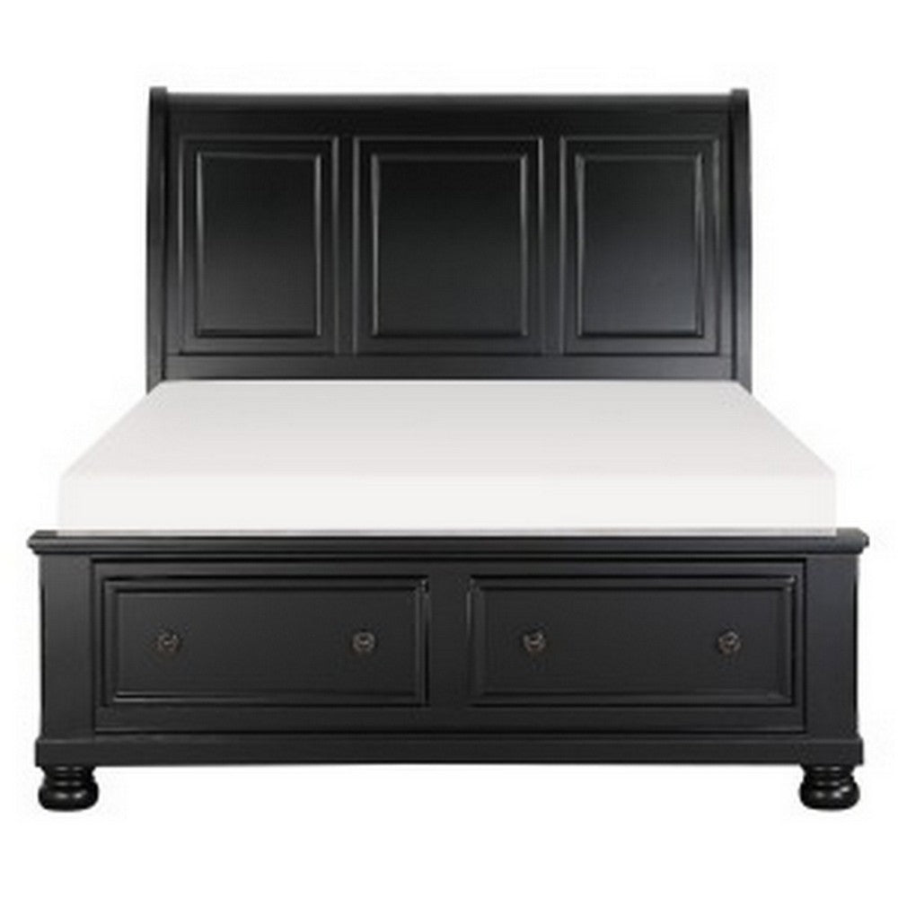Queen Size Bedroom Set, Black Finish, Storage Bed with Drawers, 3-Piece Set with Bed and Two Nightstands