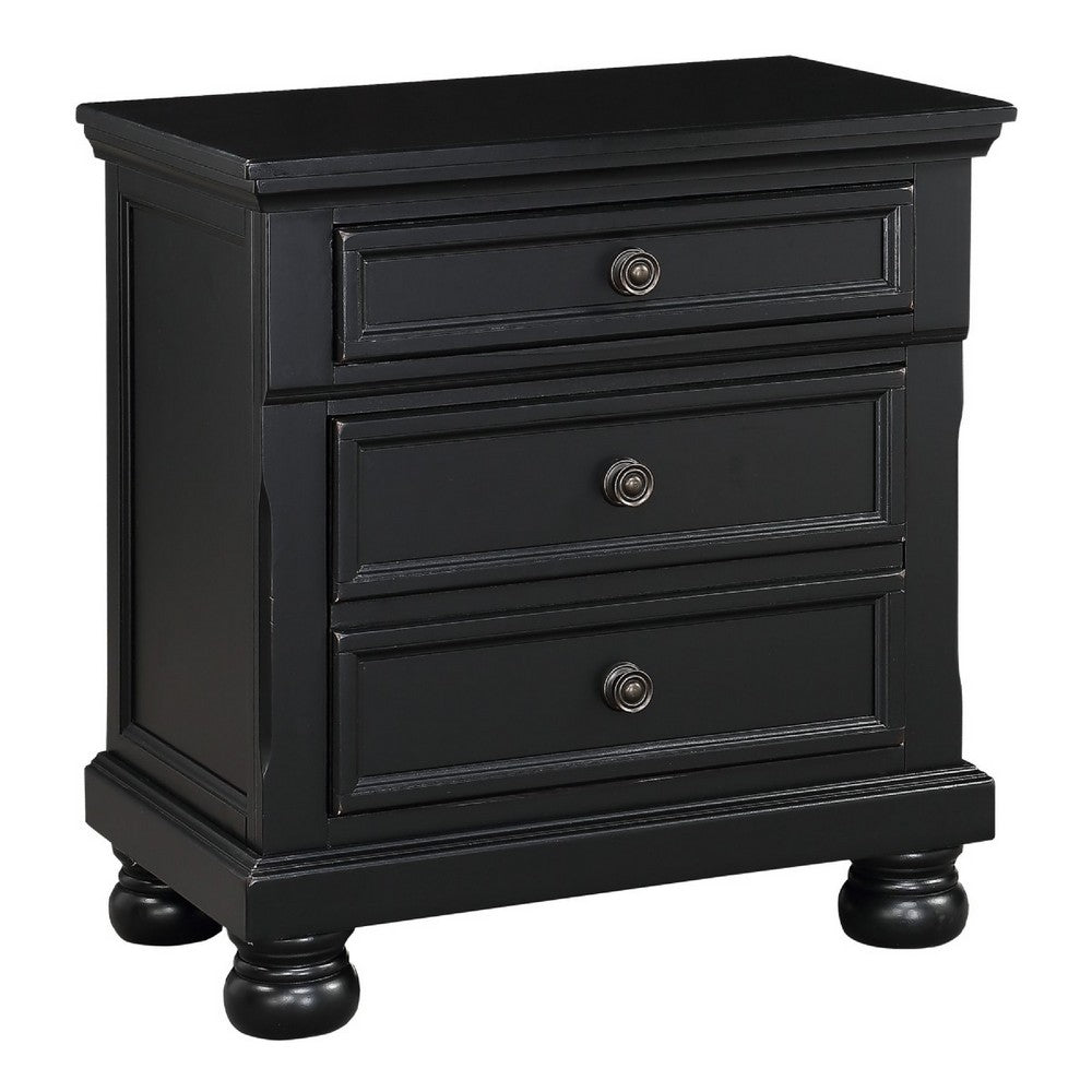 Queen Size Bedroom Set, Black Finish, Storage Bed with Drawers, 3-Piece Set with Bed and Two Nightstands