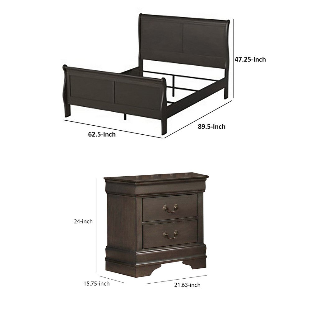Queen Size Bedroom Set, Gray Finish, 2-Piece Set with Bed and Matching Nightstand