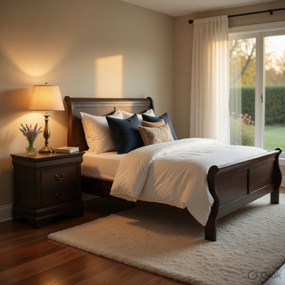Queen Size Bedroom Set, Gray Finish, 2-Piece Set with Bed and Matching Nightstand