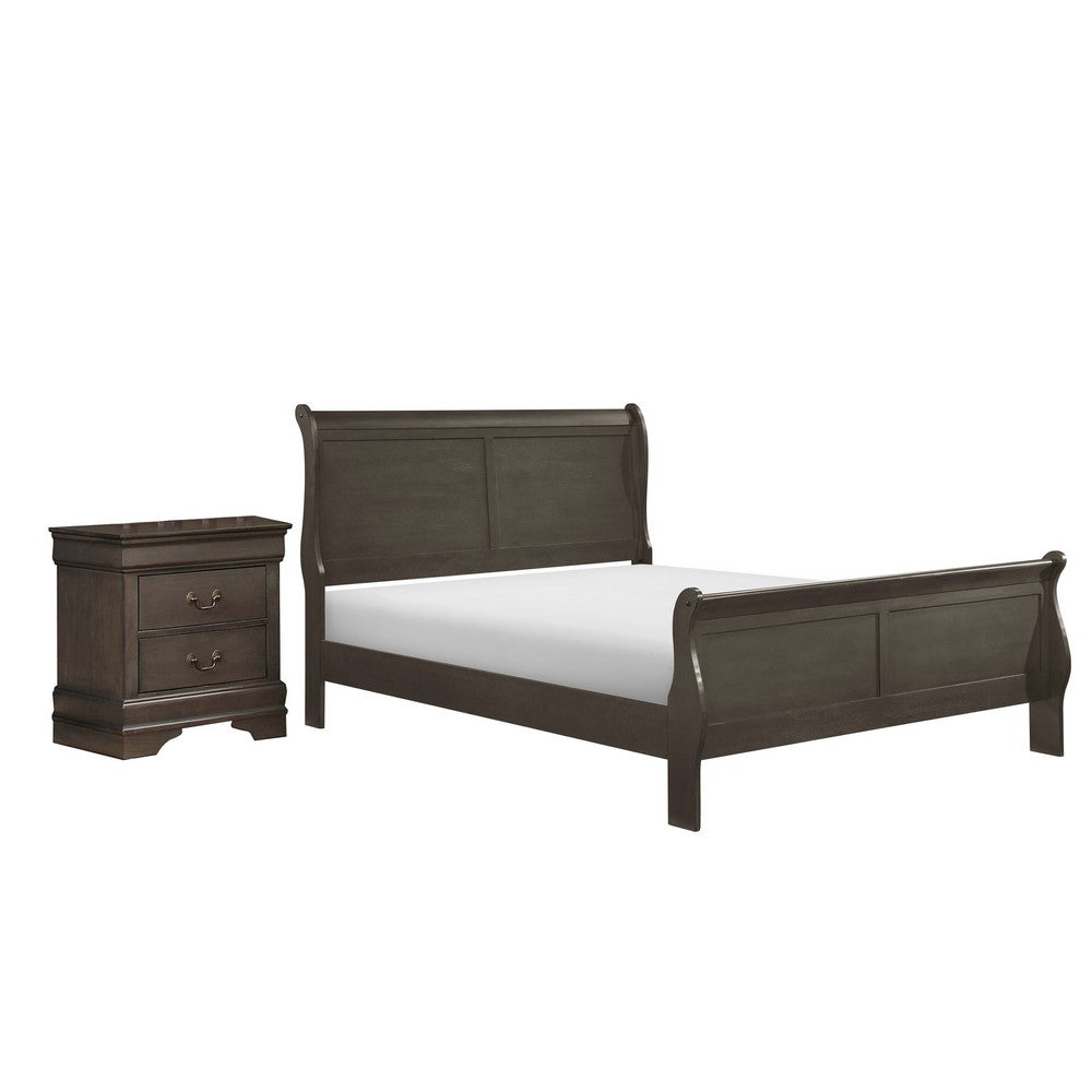 King Size Bedroom Set, Gray Finish, 2-Piece Set with Bed and Nightstand