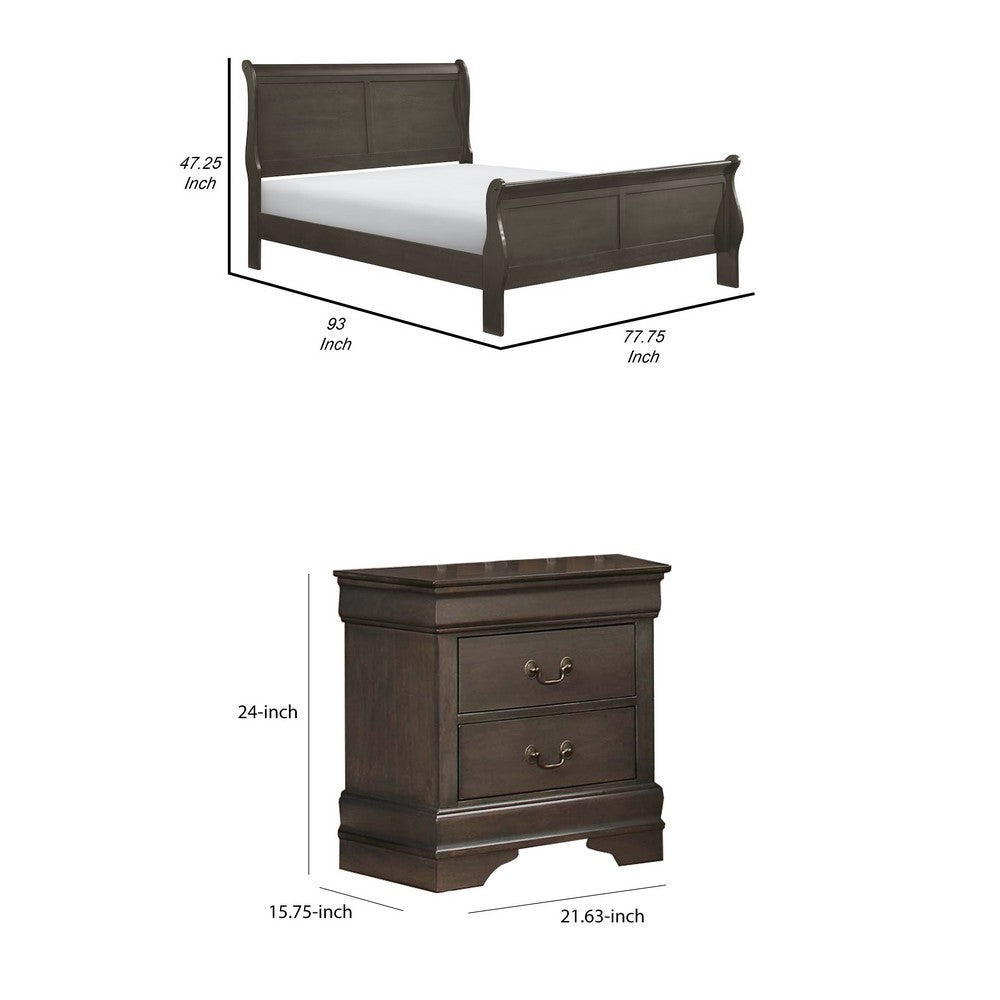 King Size Bedroom Set, Gray Finish, 2-Piece Set with Bed and Nightstand