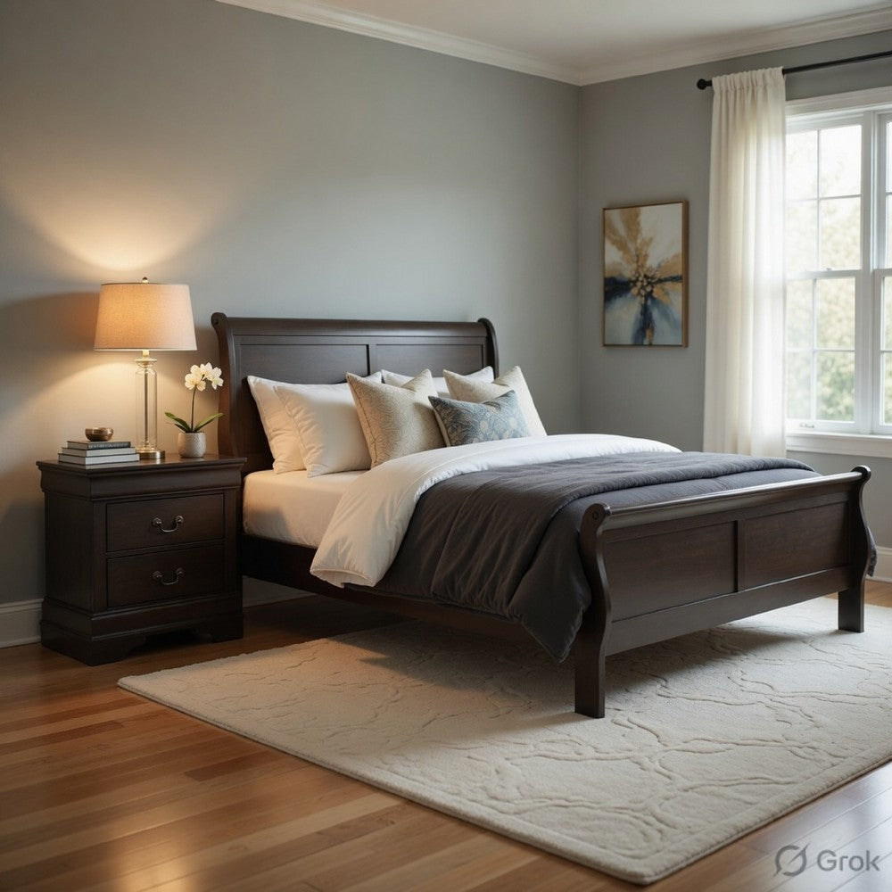Full Size Bedroom Set, Gray Finish, 2-Piece Set with Bed and Nightstand