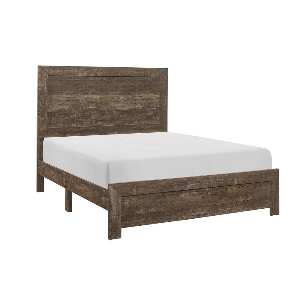 King Size Bedroom Set, Brown Finish, Panel Design, 2-Piece Set with Bed and Nightstand