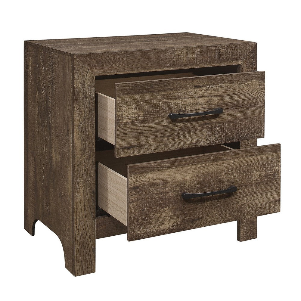 King Size Bedroom Set, Brown Finish, Panel Design, 2-Piece Set with Bed and Nightstand