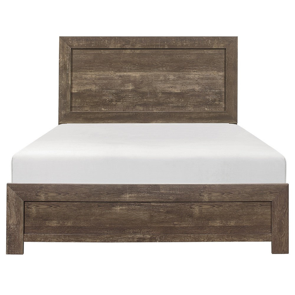 King Size Bedroom Set, Brown Finish, Panel Design, 2-Piece Set with Bed and Nightstand