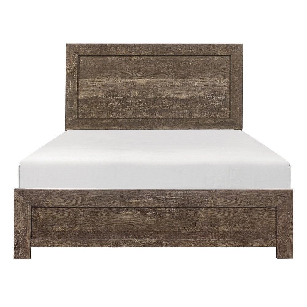 King Size Bedroom Set, Brown Finish, Panel Design, 2-Piece Set with Bed and Nightstand