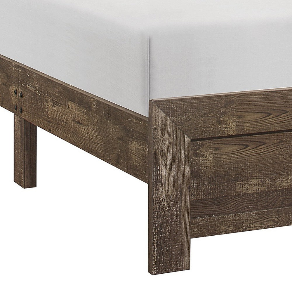 King Size Bedroom Set, Brown Finish, Panel Design, 2-Piece Set with Bed and Nightstand