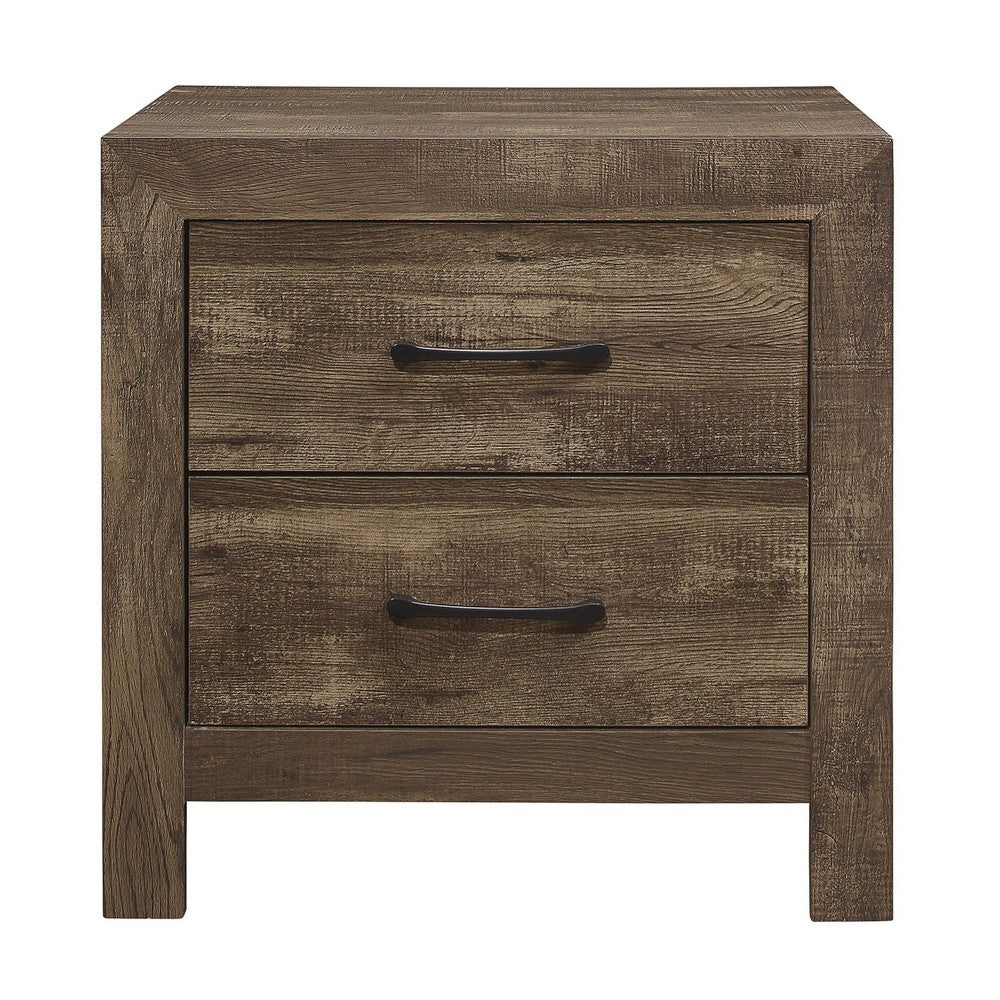King Size Bedroom Set, Brown Finish, Panel Design, 2-Piece Set with Bed and Nightstand