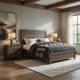 King Size Bedroom Set, Brown Finish, Panel Design, 3-Piece Set with Bed and Two Nightstands