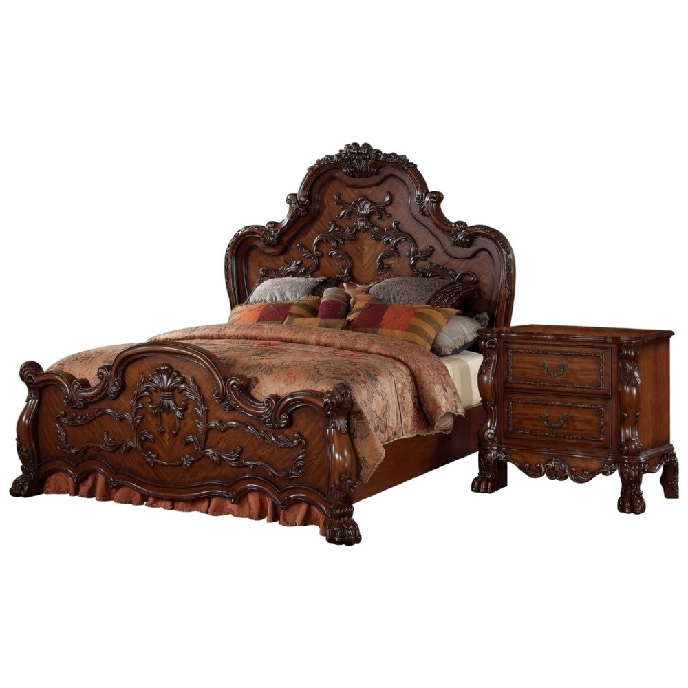 Queen Size Bedroom Set, Brown Finish, 2-Piece Set with Bed and Nightstand