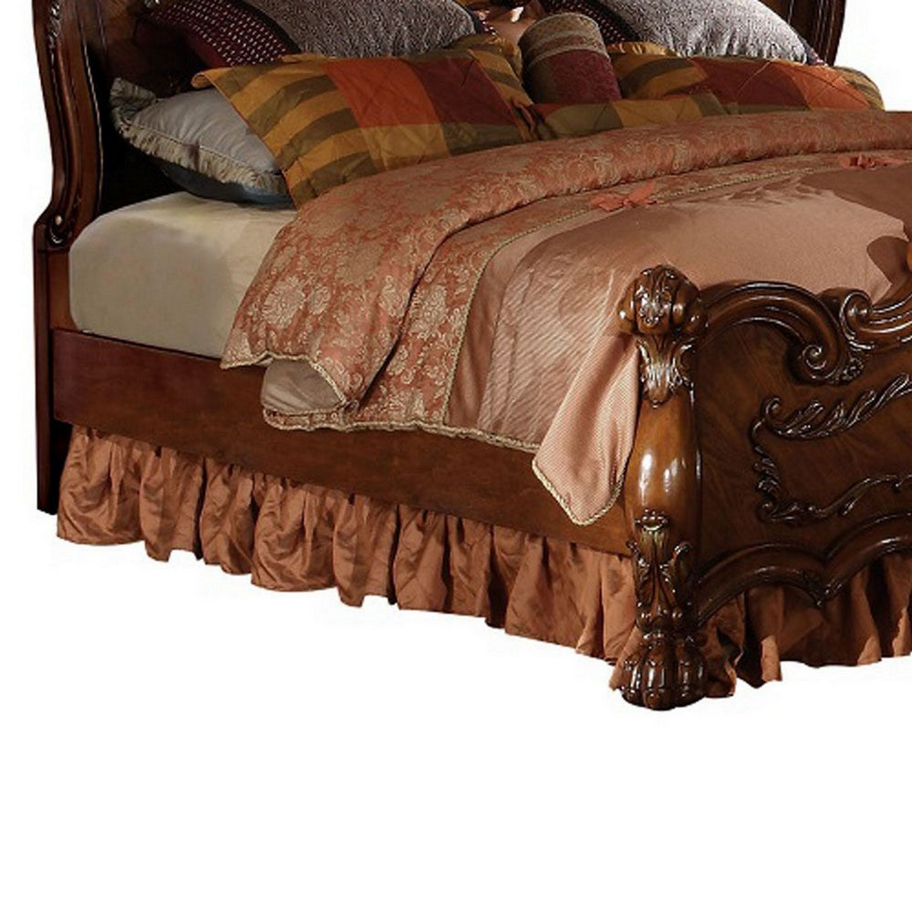Queen Size Bedroom Set, Brown Finish, 3-Piece Set with Bed and Two Nightstands