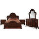 Queen Size Bedroom Set, Wood Design, Brown Finish, 5-Piece Set with Bed, 2 Nightstands, Dresser and Mirror