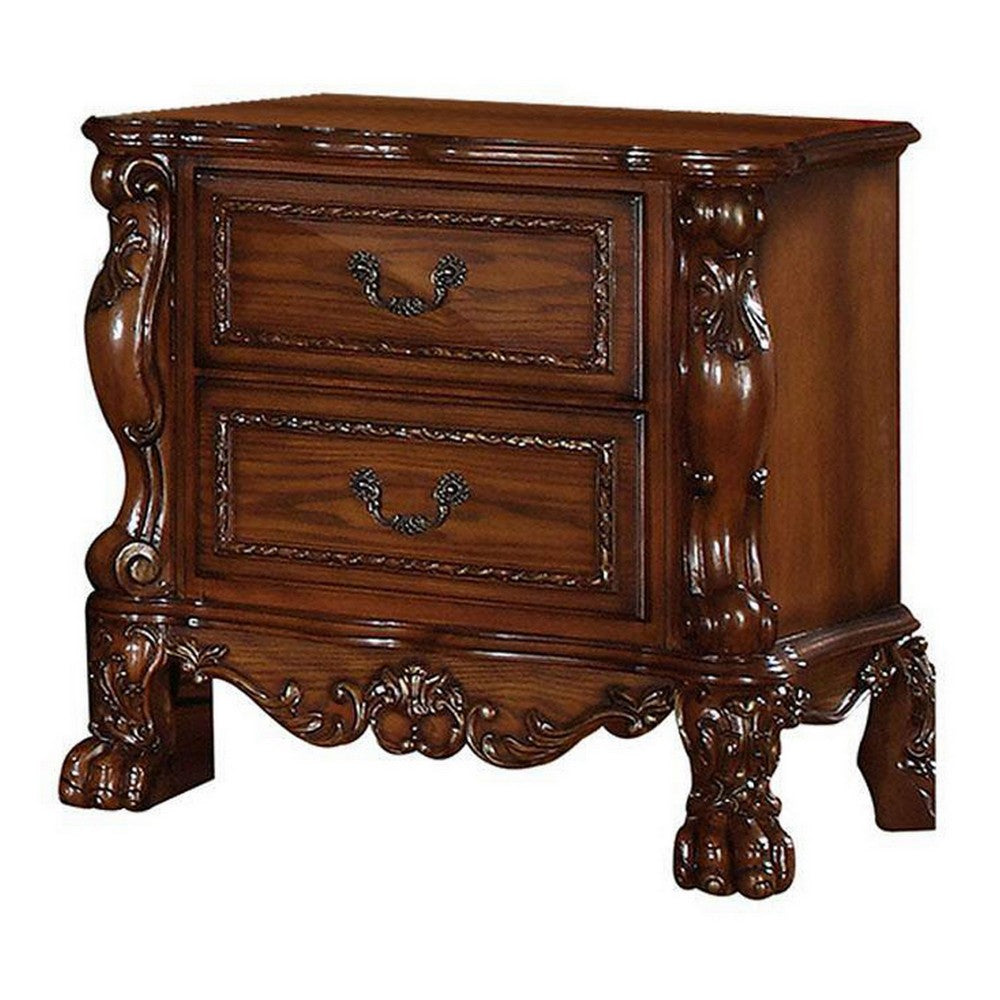 Queen Size Bedroom Set, Wood Design, Brown Finish, 5-Piece Set with Bed, 2 Nightstands, Dresser and Mirror