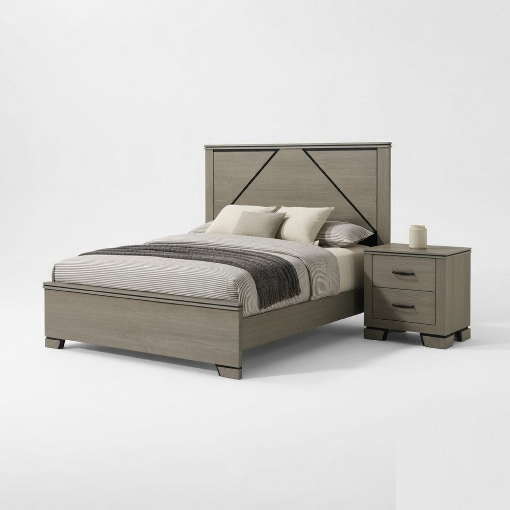 Queen Size Bedroom Set, Gray Finish, Panel Headboard, 2-Piece Set with Bed and Nightstand