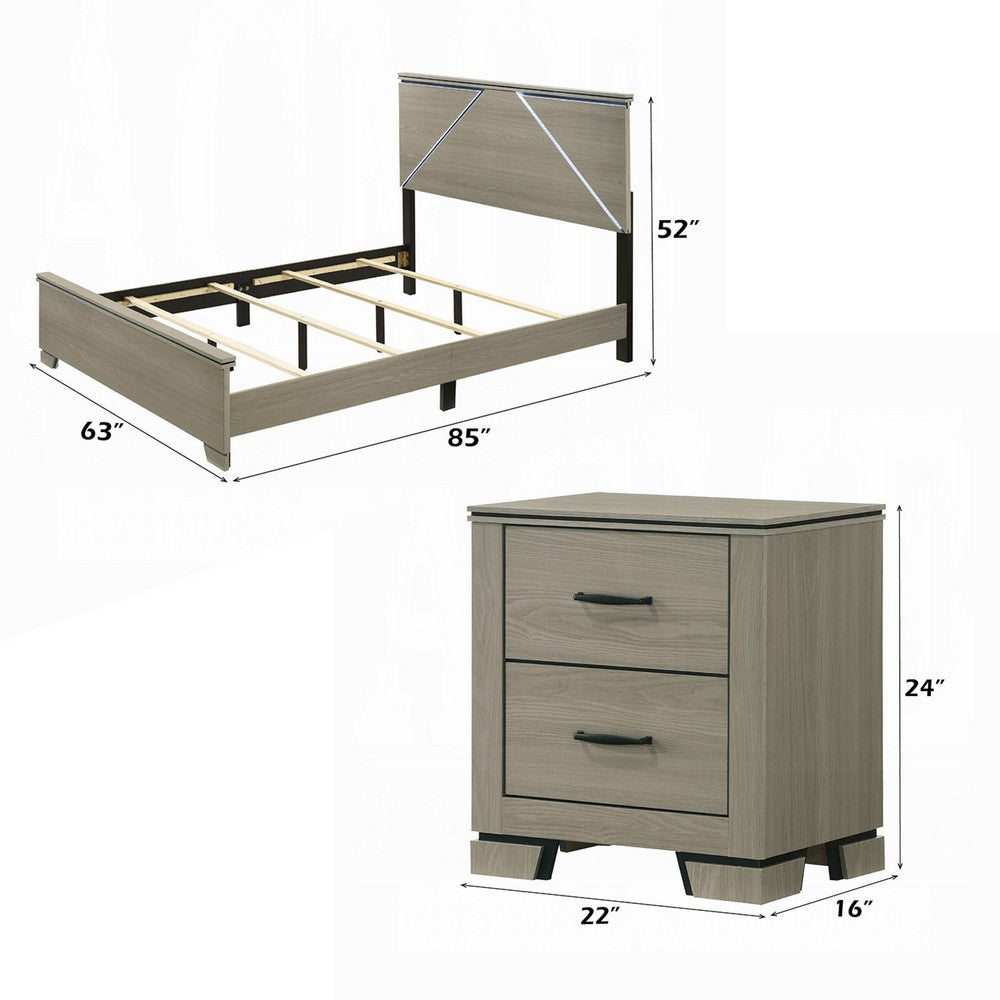 Queen Size Bedroom Set, Gray Finish, Panel Headboard, 2-Piece Set with Bed and Nightstand