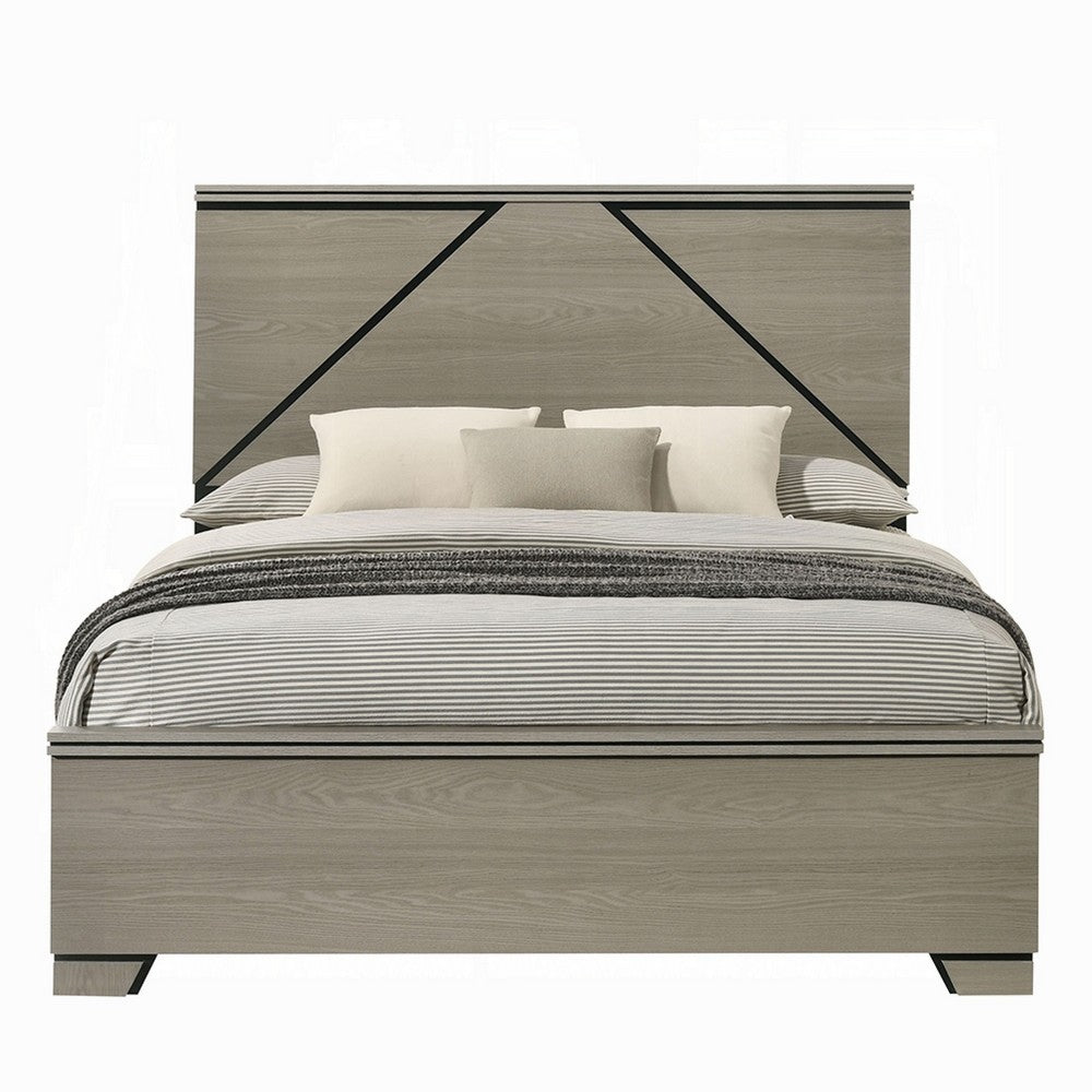 Queen Size Bedroom Set, Gray Finish, Panel Headboard, 4-Piece Set with Bed, 2 Nightstands and Dresser