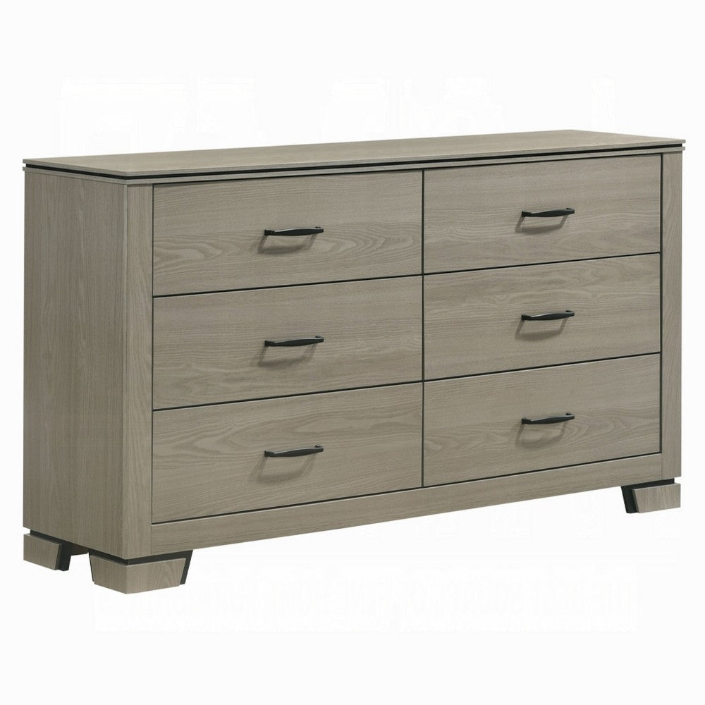 Queen Size Bedroom Set, Gray Finish, Panel Headboard, 4-Piece Set with Bed, 2 Nightstands and Dresser