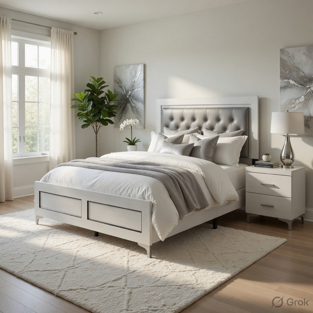 Queen Size Bedroom Set, White Finish, Storage Bed with Drawers, 2-Piece Set with Bed and Nightstand