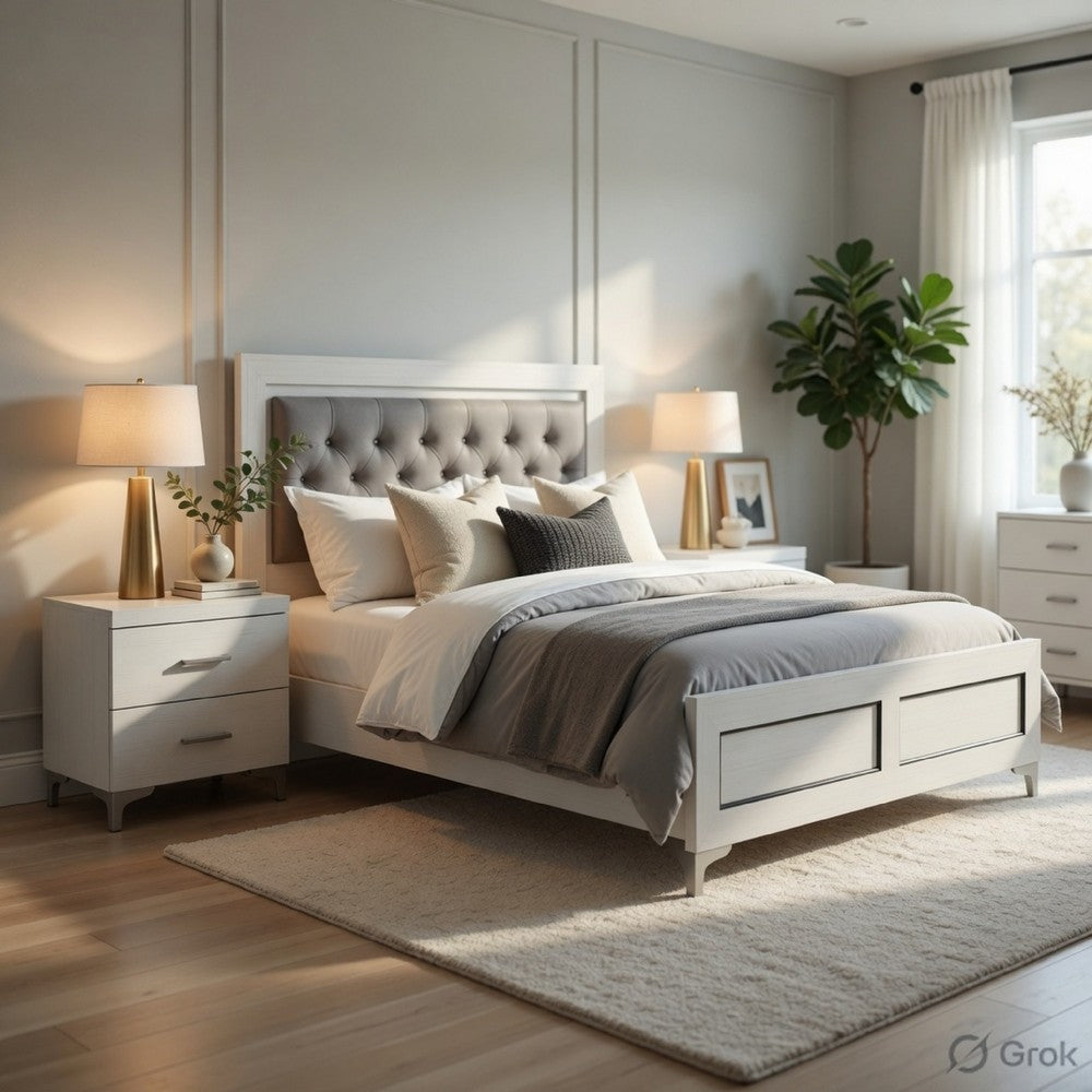Queen Size Bedroom Set, White Finish, Storage Bed with Drawers, 3-Piece Set with Bed and Two Nightstands