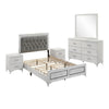 Queen Size Bedroom Set, Wood Design, White Finish, 5-Piece Set with Bed, 2 Nightstands, Dresser and Mirror