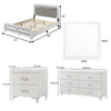 Queen Size Bedroom Set, Wood Design, White Finish, 5-Piece Set with Bed, 2 Nightstands, Dresser and Mirror