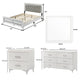 Queen Size Bedroom Set, Wood Design, White Finish, 5-Piece Set with Bed, 2 Nightstands, Dresser and Mirror