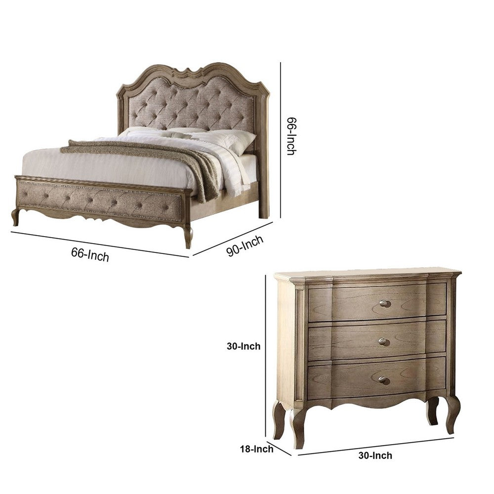 Queen Size Bedroom Set, Brown Finish, Storage Bed with Drawers, 3-Piece Set with Bed and Two Nightstands