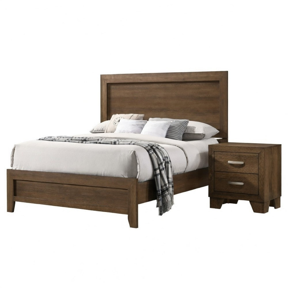 Queen Size Bedroom Set, Brown Finish, 2-Piece Set with Bed and Nightstand