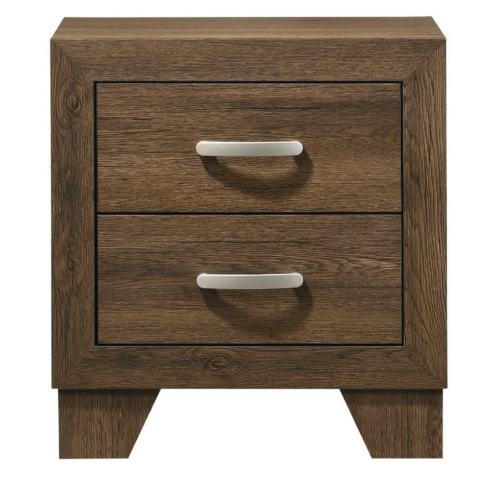 Queen Size Bedroom Set, Brown Finish, 3-Piece Set with Bed and Two Nightstands