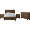 Queen Size Bedroom Set, Brown Finish, 4-Piece Set with Bed, 2 Nightstands and Dresser