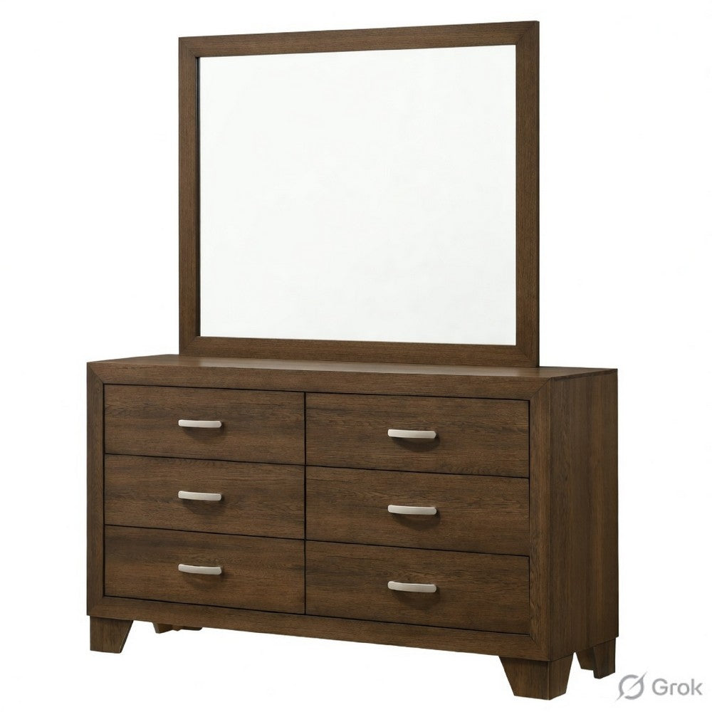 Queen Size Bedroom Set, Brown Finish, 5-Piece Set with Bed, 2 Nightstands, Dresser and Mirror