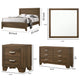 Queen Size Bedroom Set, Brown Finish, 5-Piece Set with Bed, 2 Nightstands, Dresser and Mirror