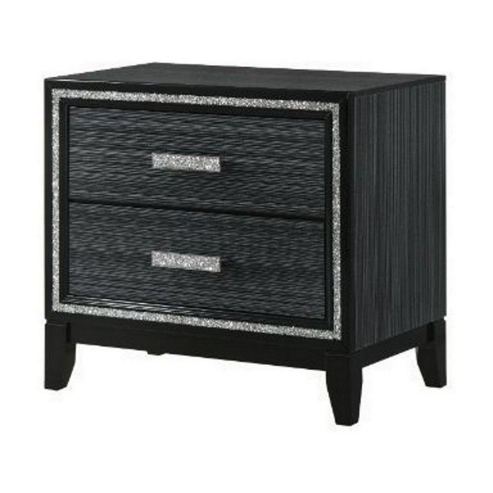 Queen Size Bedroom Set, Black Finish, 2-Piece Set with Bed and Nightstand